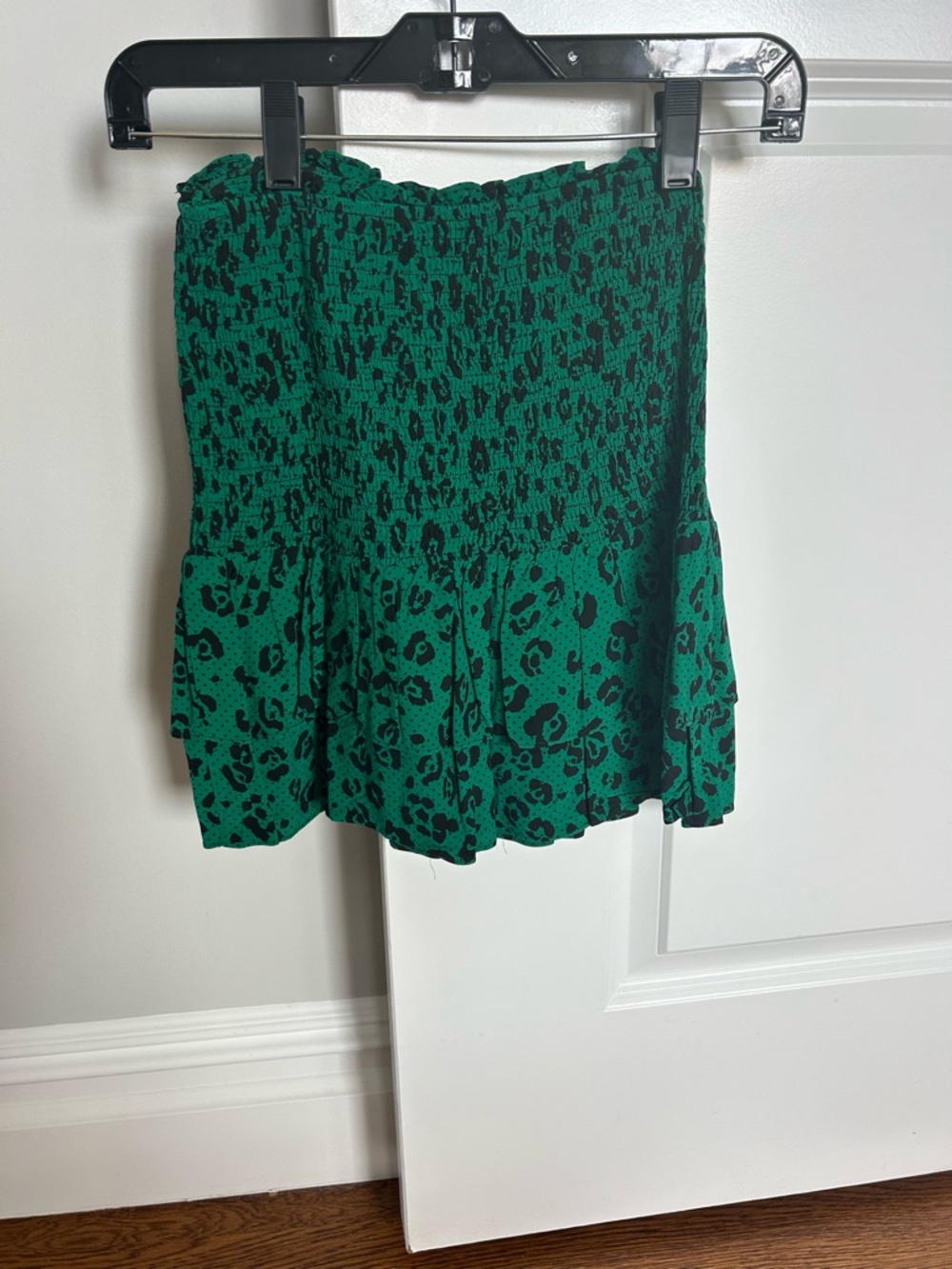 Suboo Green Leopard Print Smocked Mini Skirt- Size XS